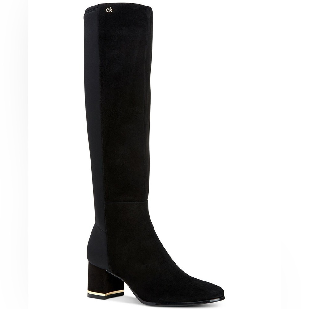 ✨ BRAND NEW ✨CALVIN KLEIN Black suede Knee High Boots – Size 5 🖤 Riding Boots